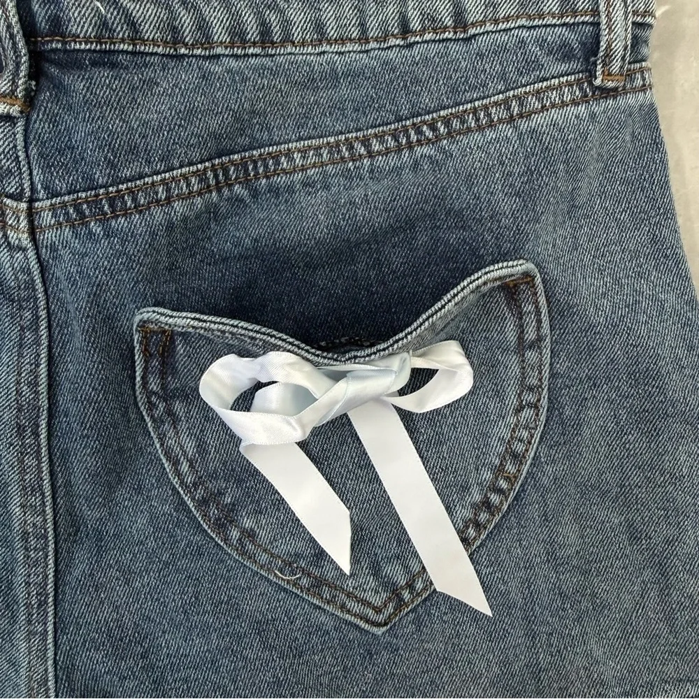 Women’s Ashley Mason Denim Jean Shorts Hearts Ribbon Bow Cottagecore Size 9 / 29